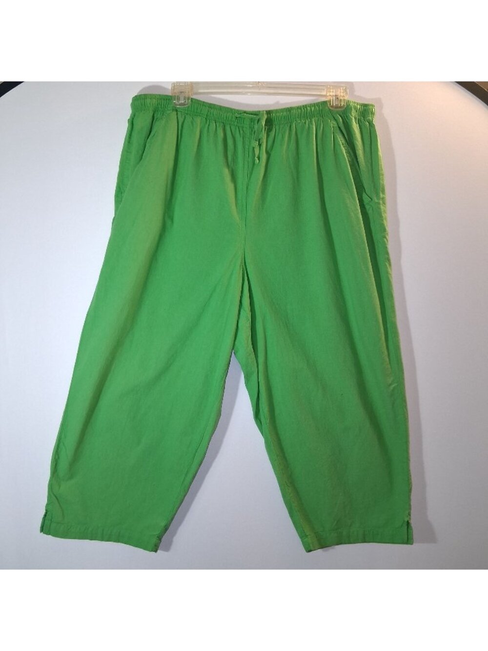 Erika Womens Green Cotton Elastic Waist Pull-On Pants 2X